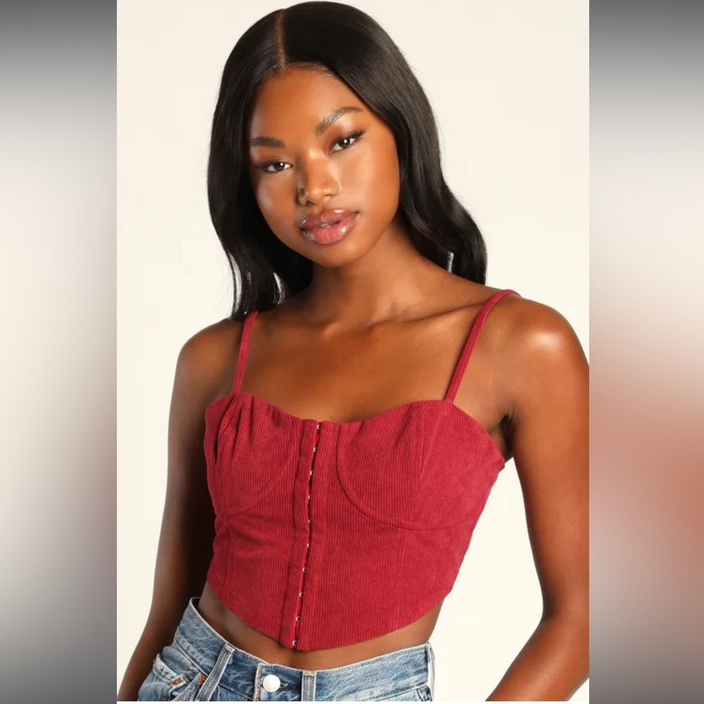 Boosted Beauty Wine Red Corduroy Cropped Bustier Tank Top